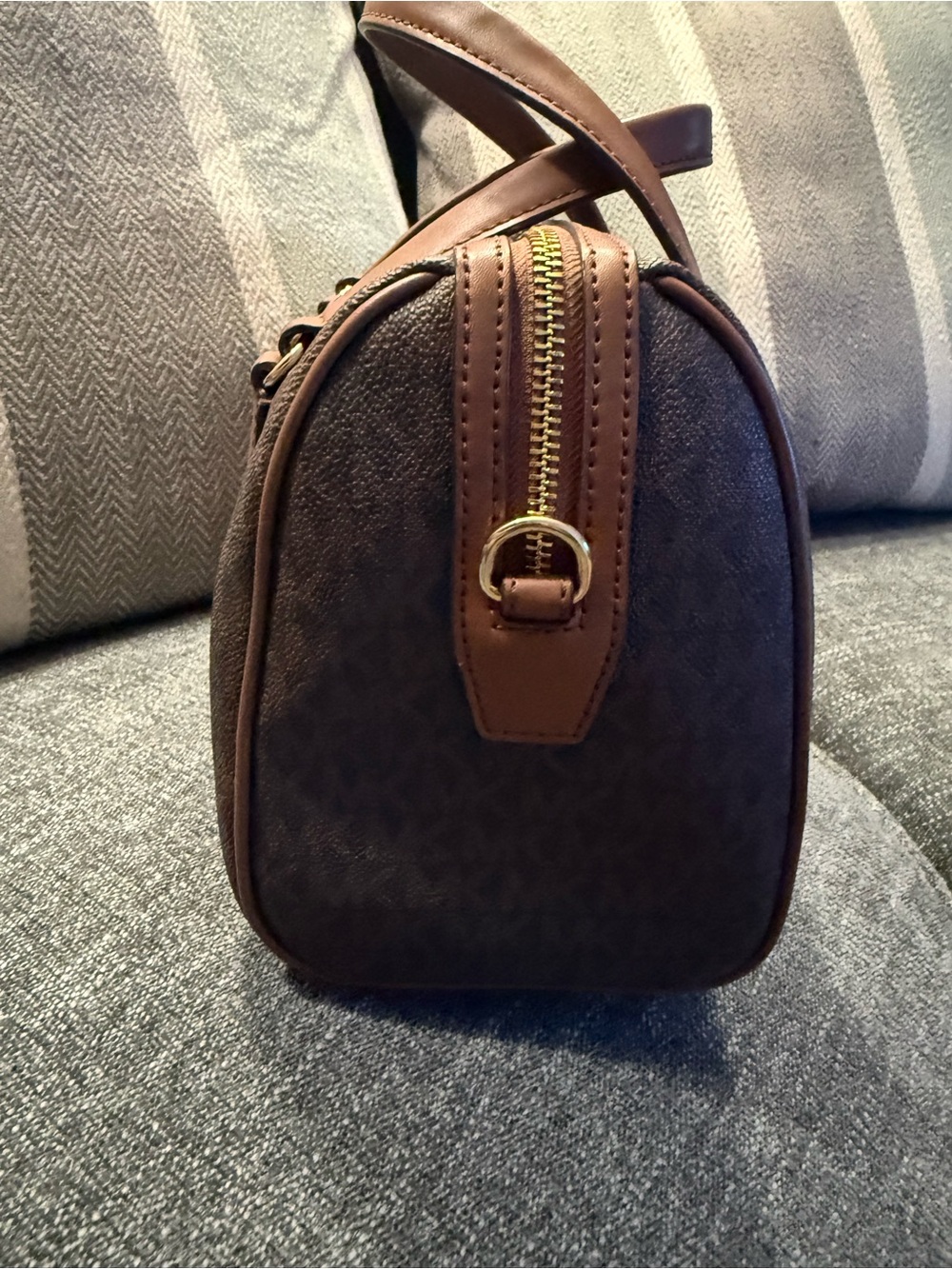 Michael Kors Chocolate Brown MK Signature Satchel with Leather Trim - Picture 3 of 6